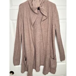 Barefoot Dreams Resort Cardi Hooded brown Knit Sweater CozyChic Lite Sz MED
